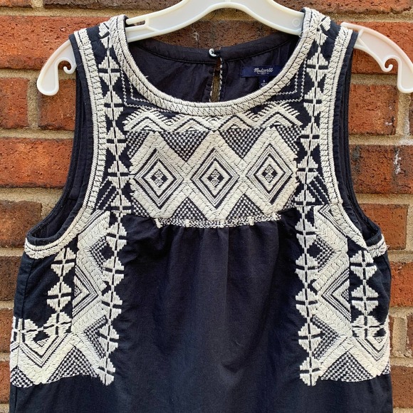 Madewell Embroidered Stitchtake Linen Sleeveless Keyhole Mini Dress Navy Blue S - Picture 4 of 12